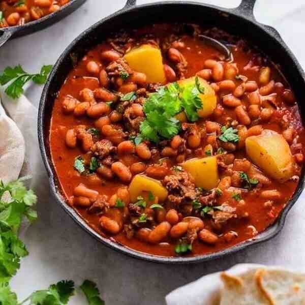 Картофельный гуляш со свининой и фасолью